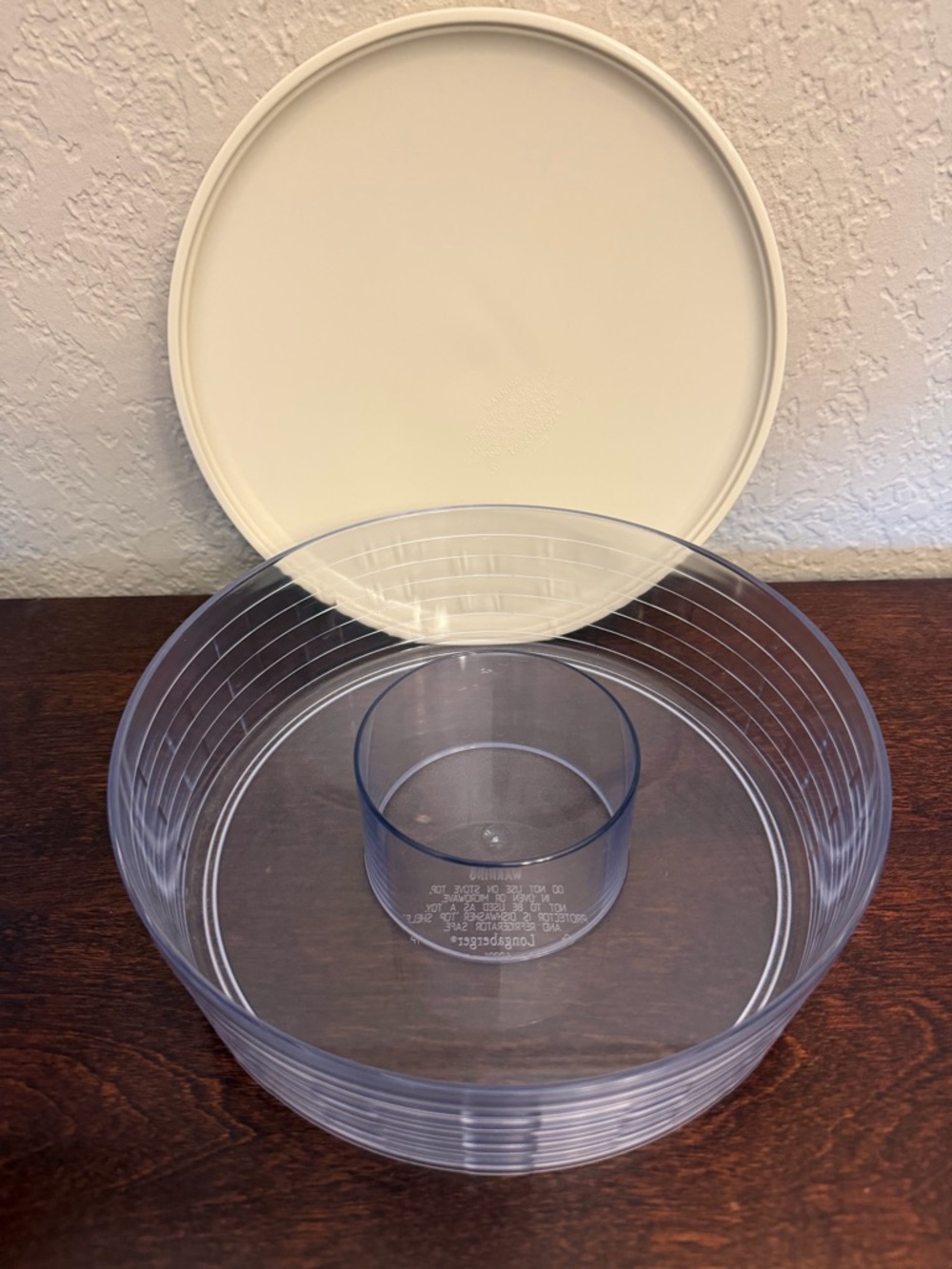 Longaberger Chip & Dip 9" Round Hard Plastic Protector  #40804 W Lid #40803